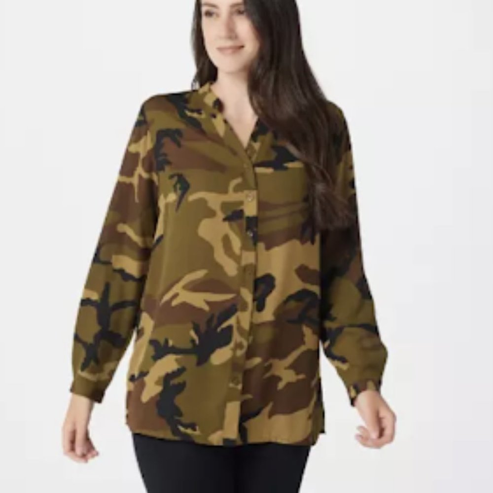 Joan Rivers Silky Camouflage Blouse